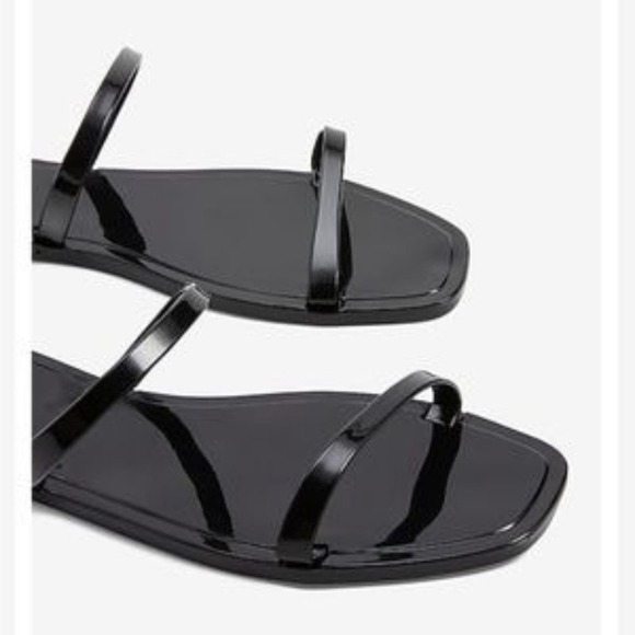 Express Slip On Flats Womens Sz 9 Black Jelly Slide Double Band Sandals Square - Picture 2 of 2